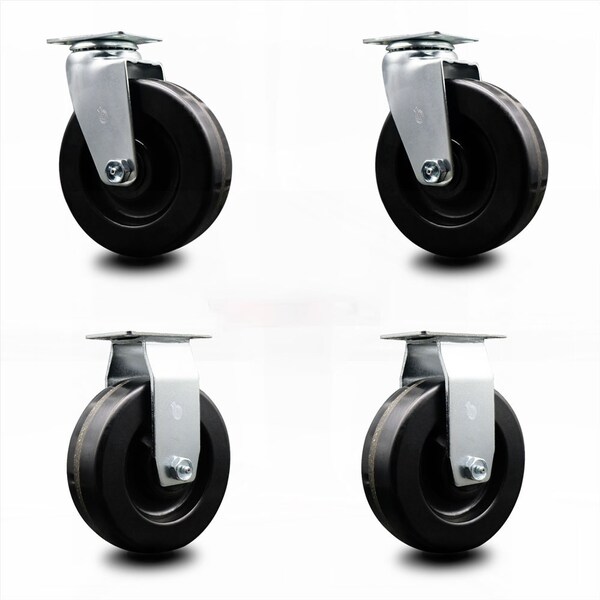 6 Inch Phenolic Caster Set with Ball Bearings 2 Swivel 2 Rigid SCC